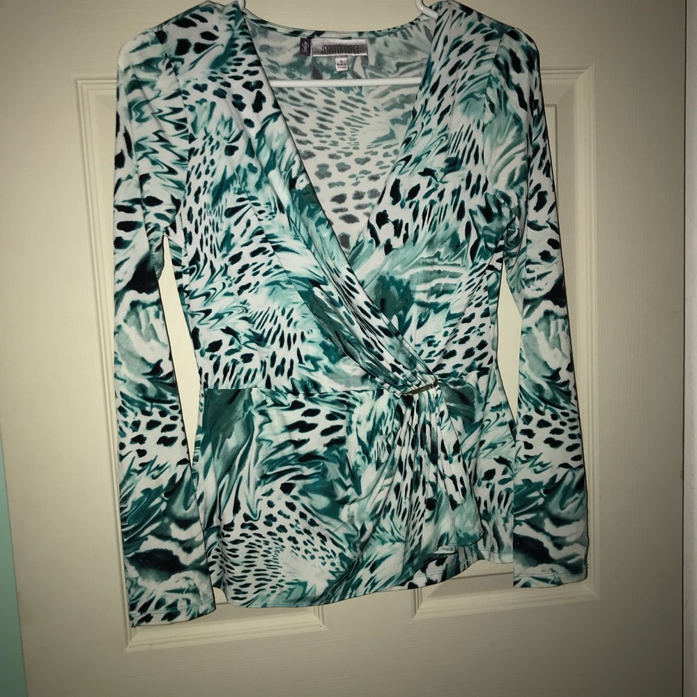 Jennifer Lopez Blue Cheetah print blouse